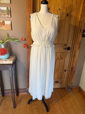 Maison Tara Polka Dot poly chiffon Sleeveless Midi Dress